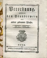 Verordnung, ansehend den Brandtewein und andere gebrannte Wasser. (Umschlag)