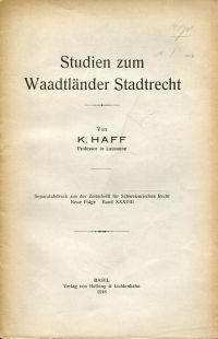 Haff, Studien zum Waadtländer Stadtrecht. (Umschlag)