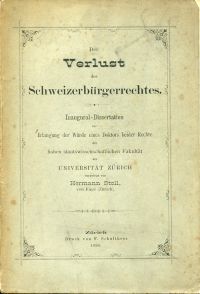 Stoll, Der Verlust des Schweizerbürgerrechtes. (Umschlag)