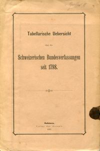Tabellarische Uebersicht über die schweizerischen Bundesverfassungen seit 1798. (Umschlag)