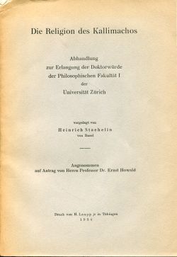 Staehelin, Die  Religion des Kallimachos. (Einband)