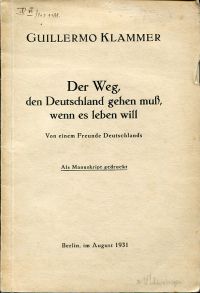 Klammer, Der  Weg, den Deutschland gehen muß, wenn es leben will. (Umschlag)