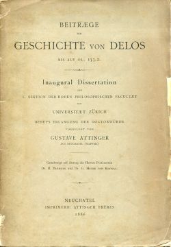 Attinger, Beiträge zur Geschichte von Delos bis auf OL. 153.2. (Einband)