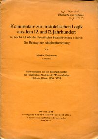 Grabmann, Kommentare zur aristotelischen Logik aus dem 12. und 13. Jahrhundert i (Umschlag)