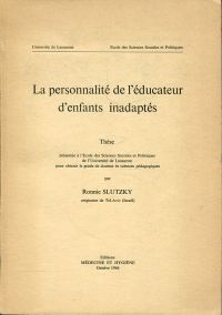 Slutzky, La personnalité de l'éducateur d'enfants inadaptés. (Umschlag)
