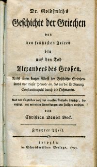 Goldsmith, Geschichte der Griechen, von den frühesten Zeiten bis auf den Tod Ale (Titelblatt)
