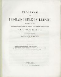 Eckstein, Programm der Thomasschule in Leipzig. (Umschlag)