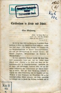 Fellenberg, Christenthum in Kirche und Schule. (Umschlag)