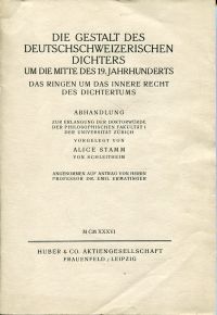Stamm, Die Gestalt des deutschschweizerischen Dichters. (Umschlag)