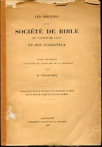 Vuilleumier, Les origines de la Société de Bible du Canton de Vaud (Umschlag)