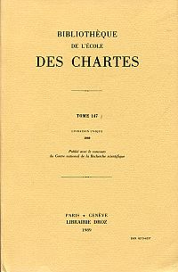 Bibliothèque de l'Ecole des Chartes, Tome 147, Livraison unique (1989) (Umschlag)