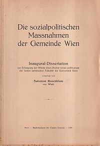 Rosenblum, Die sozialpolitischen Massnahmen der Gemeinde Wien. (Umschlag)
