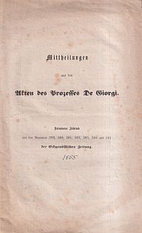 Mittheilungen aus den Akten des Prozesses De Giorgi. (Umschlag)